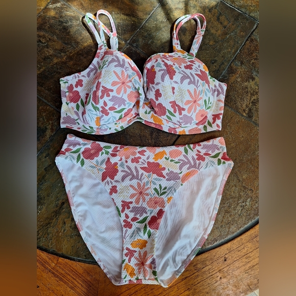 Floral Underwire Bikini Set By Birdsong 38DDD Bottom Large - Picture 1 of 6